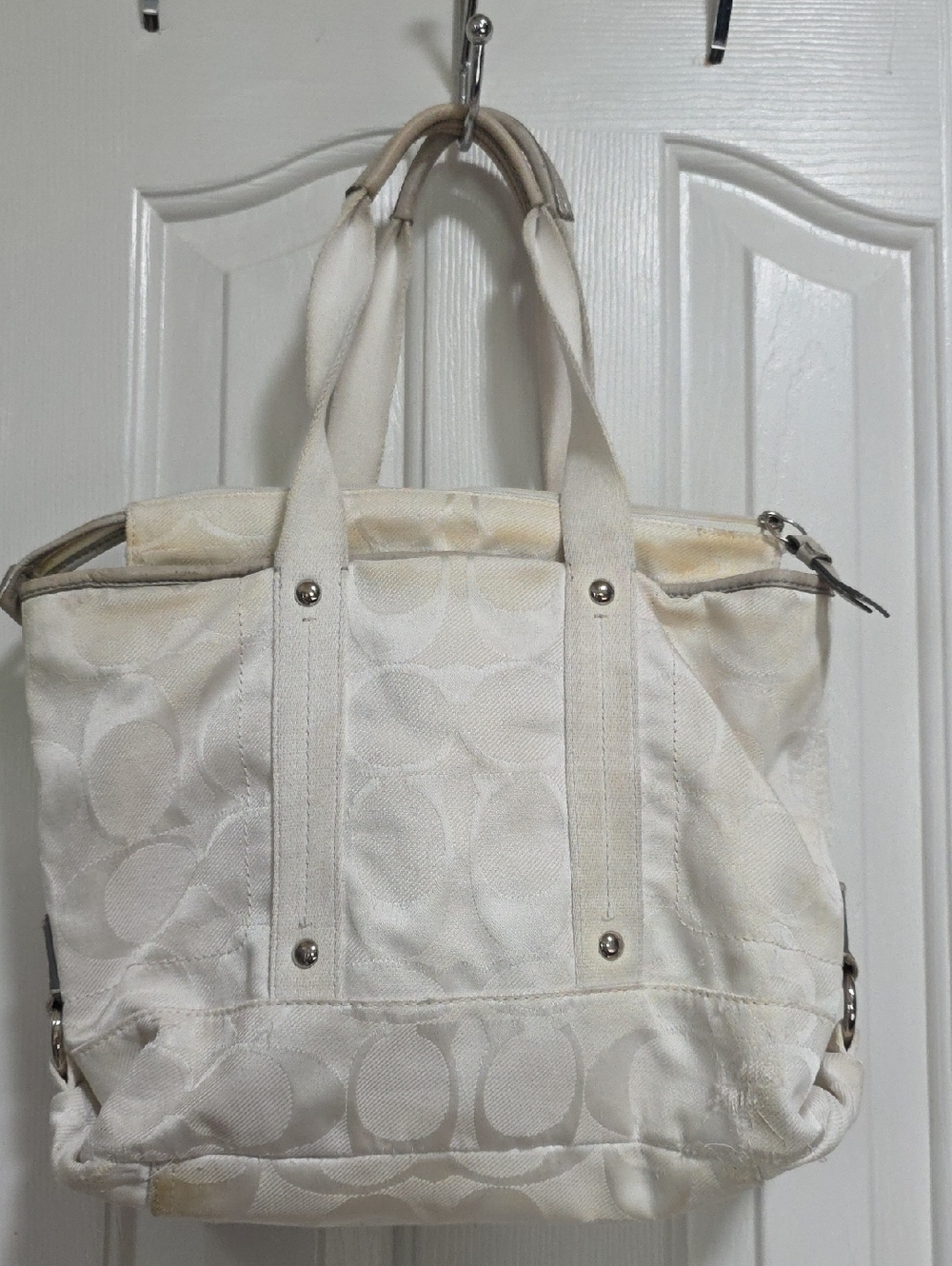 Coach Cream Tote Bag with Subtle Pattern - Women's Carryall - Picture 6 of 14